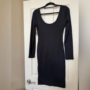 Fashion Nova Black Ribbed Long Sleeve Dress